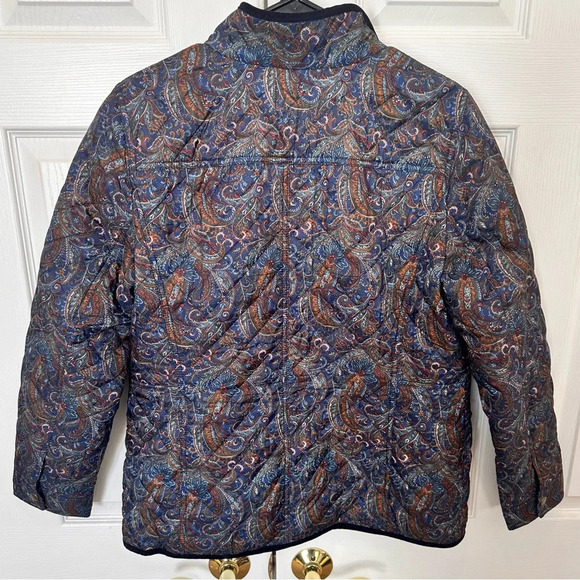 Talbots Multicolor Paisley Quilted Jacket Coat Large Zipper Snap Pockets - Picture 6 of 16